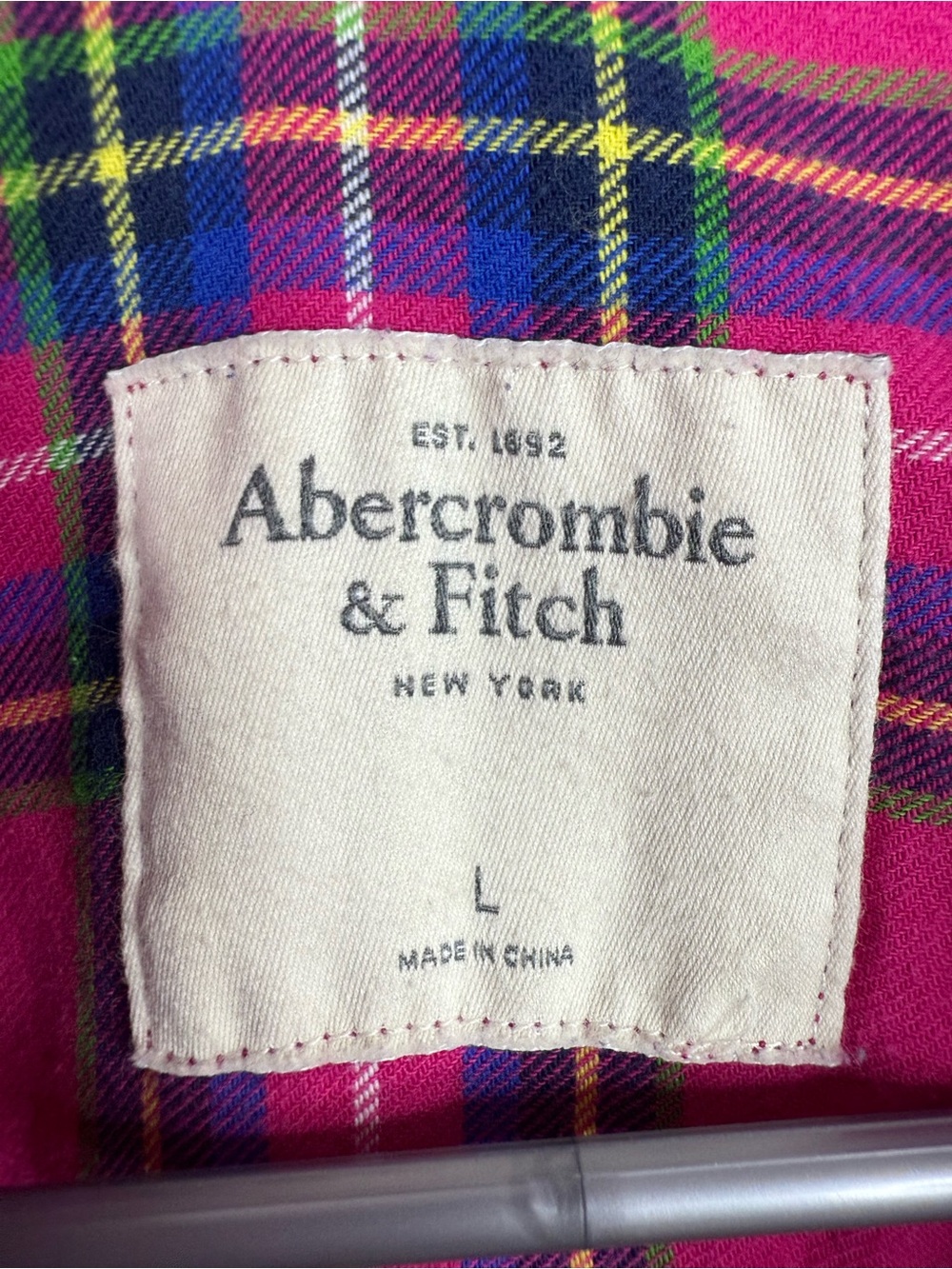 Abercrombie & Fitch Hot Pink Plaid Flannel Shirt - Picture 8 of 10